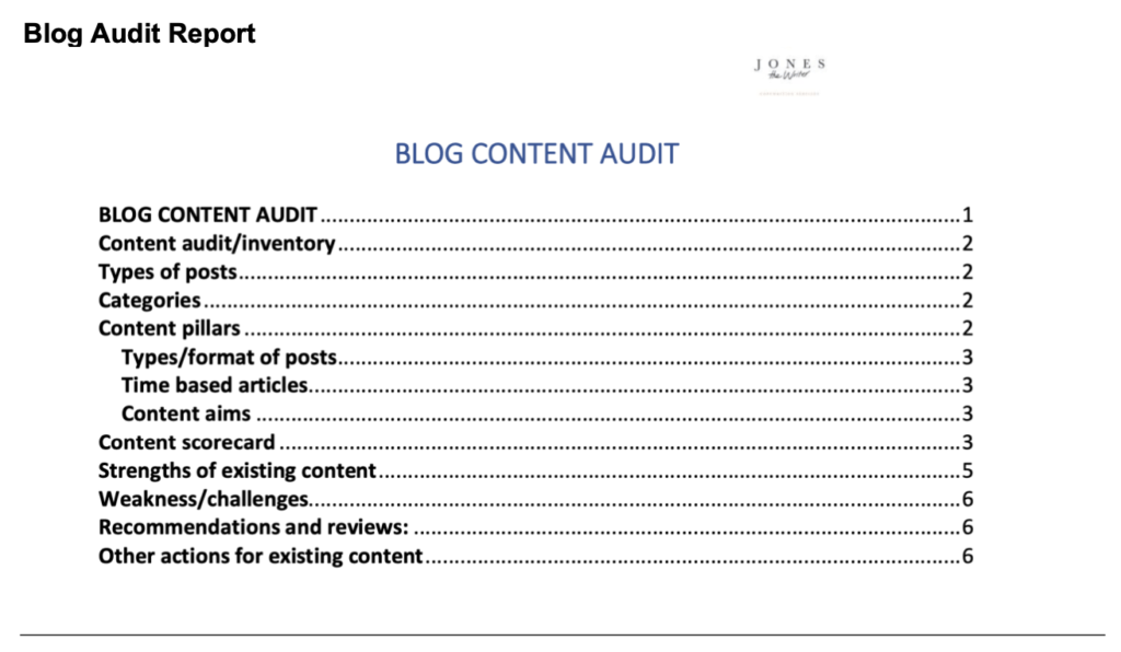content writing strategy blog audit
